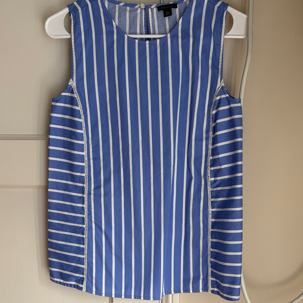 Ann Taylor Blue and White Striped Blouse Nice for summer 100% cotton